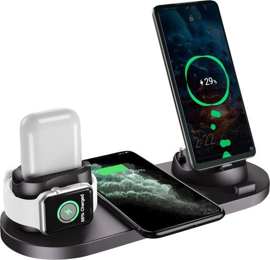 Nuvance - 6 in 1 Draadloze Oplader - Geschikt voor alle Qi Apparaten - Wireless Charger - Draadloze Opladers