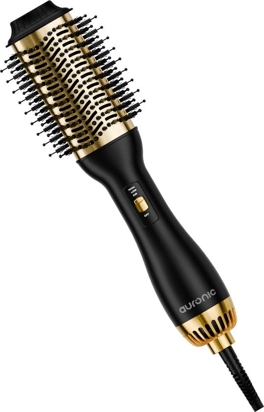 Auronic 4-in-1 Föhnborstel - Airstyler - Kammen - Stijlen - Krullen - Föhnen - 37 mm Krulborstel - 360 Graden Airflow - Zwart/Goud