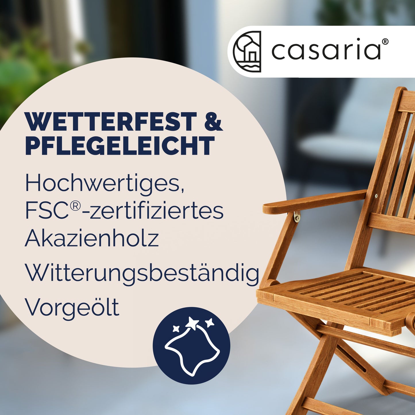 Casaria Tuinstoelen Sydney Set van 2 – Acaciahout – 92 x 54 x 59 cm – Bruin