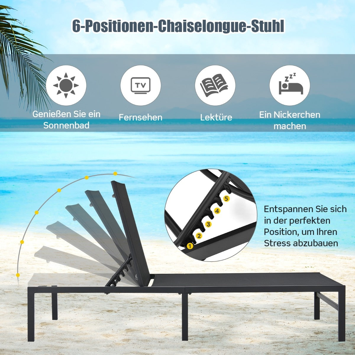 Coast Sun Louner voor buitenruimte aanpasbare ligstoel 64 x 198 x 67 - 103 cm zwart