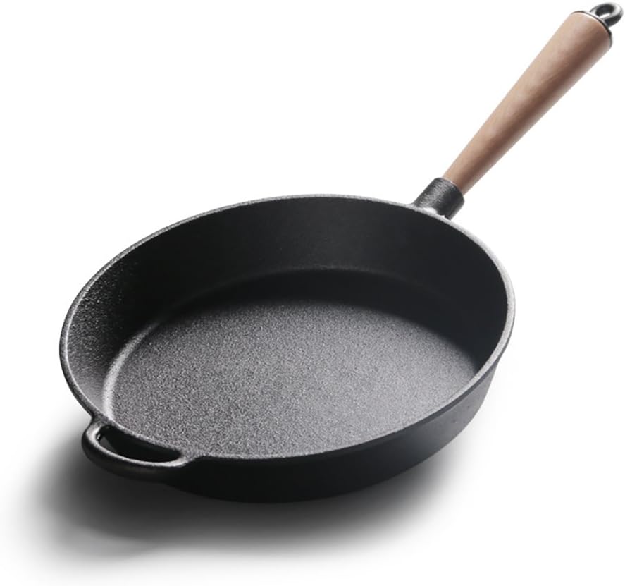 Rong Tian X gietijzeren koekenpan met houten handvat - 10,3 inch - Zwart