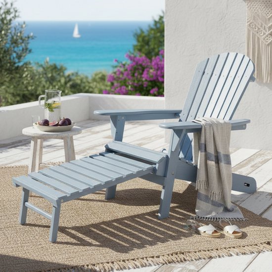 AXI Alexa Adirondack Stoel Grijs – Met Voetenbank - Houten loungestoel met armleuningen – Opklapbaar - Hoge rugleuning - Tuinstoel – 147 x 78,5 x 89 cm – FSC 100% Hemlockhout