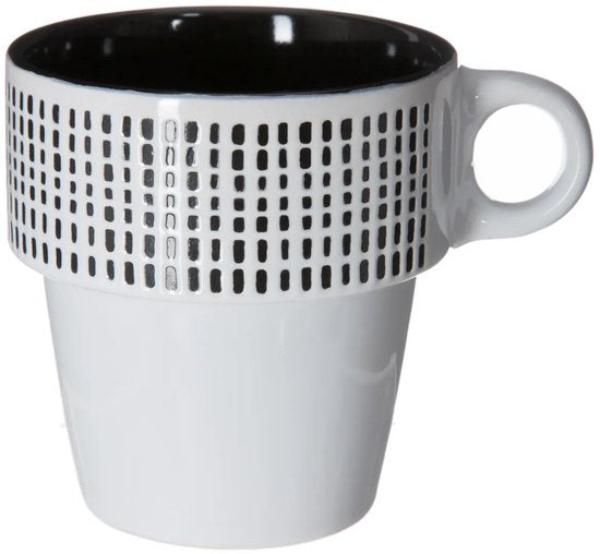 Secret de Gourmet Koffie mokken/bekers Artista - 6x stuks in metalen rekje - Keramiek - glans afwerking - 260 ml - 8 x 9 cm