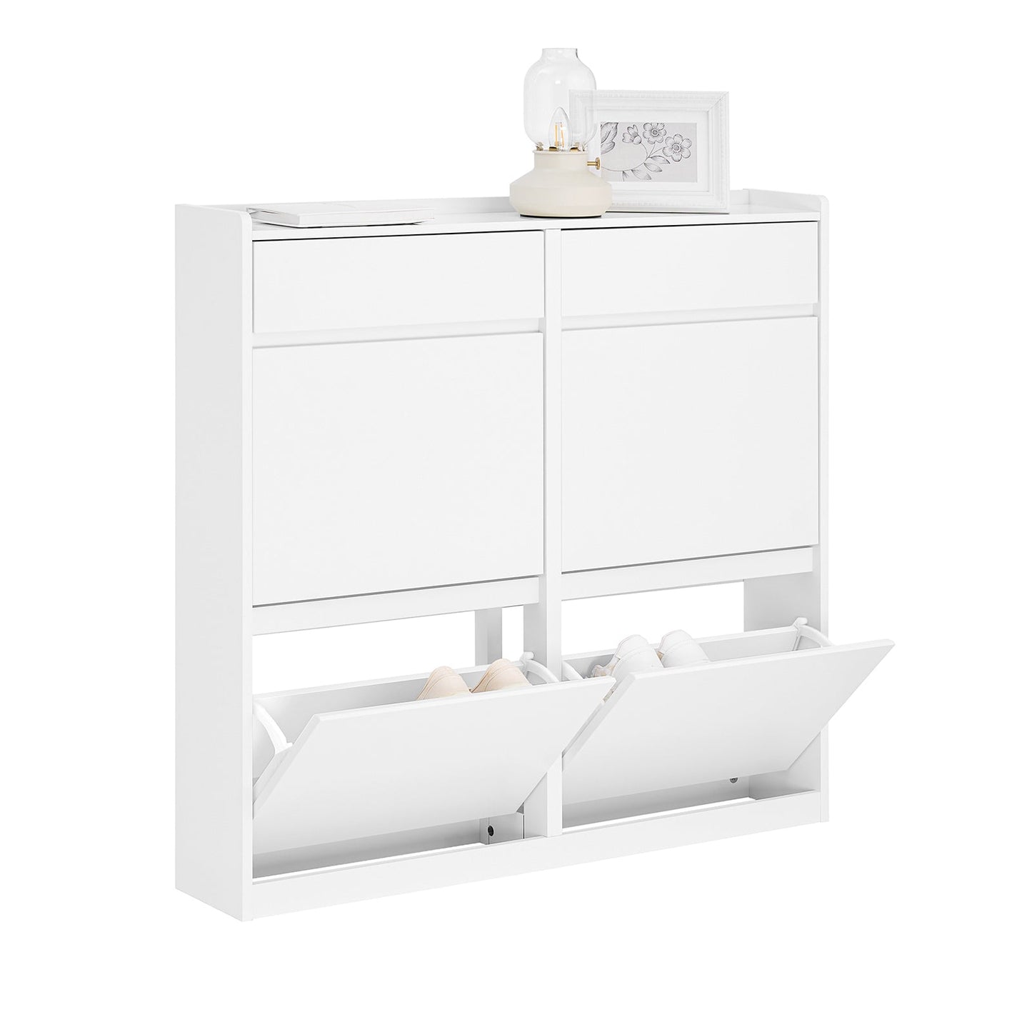 SoBuy Schoenenkast - FSR169-W - Incl. 4 kleppen - 98 x 95 x 19 cm - Wit