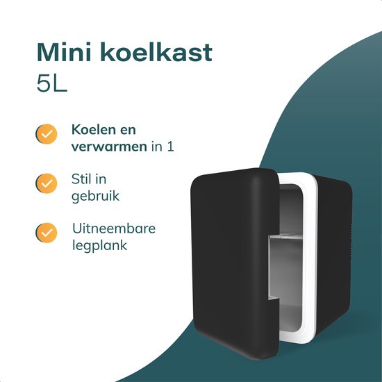 Mini koelkast 5L - Skincare & make-up koelkast - Eten & drinken - Organizer - 12V & 230V - Koel & warm - Compact - Zwart