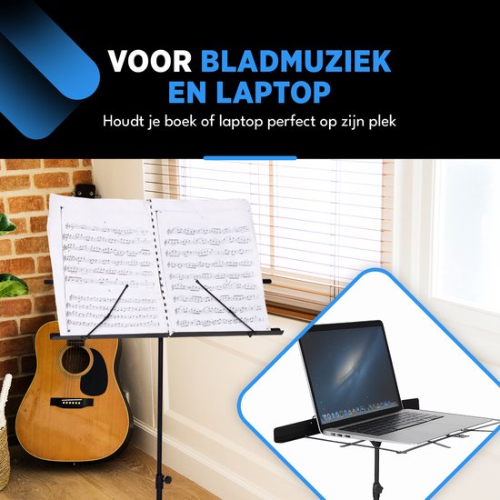 Finesse Muziekstandaard voor Bladmuziek - Opvouwbaar - met Draagtas - Lessenaar voor Tablet - Zwart
