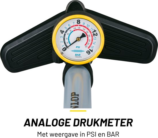 Dunlop Fietspomp met Drukmeter - Fiets Pomp voor Dunlop, Schrader en Frans Ventiel - Staande Pomp Incl. Adaptoren voor Waterspeelgoed en Ballen