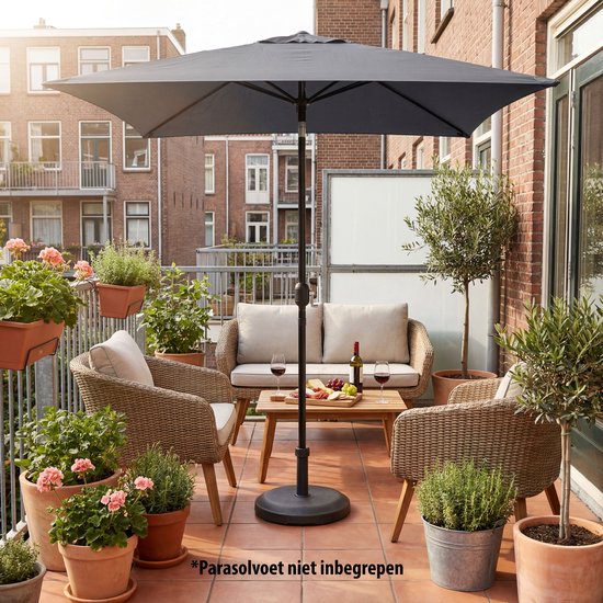 Tristar Stokparasol - Vierkant - 200x200cm - Balkon & Tuin - Kantelbaar - Incl. Beschermhoes - PA-7901 - Donkergrijs