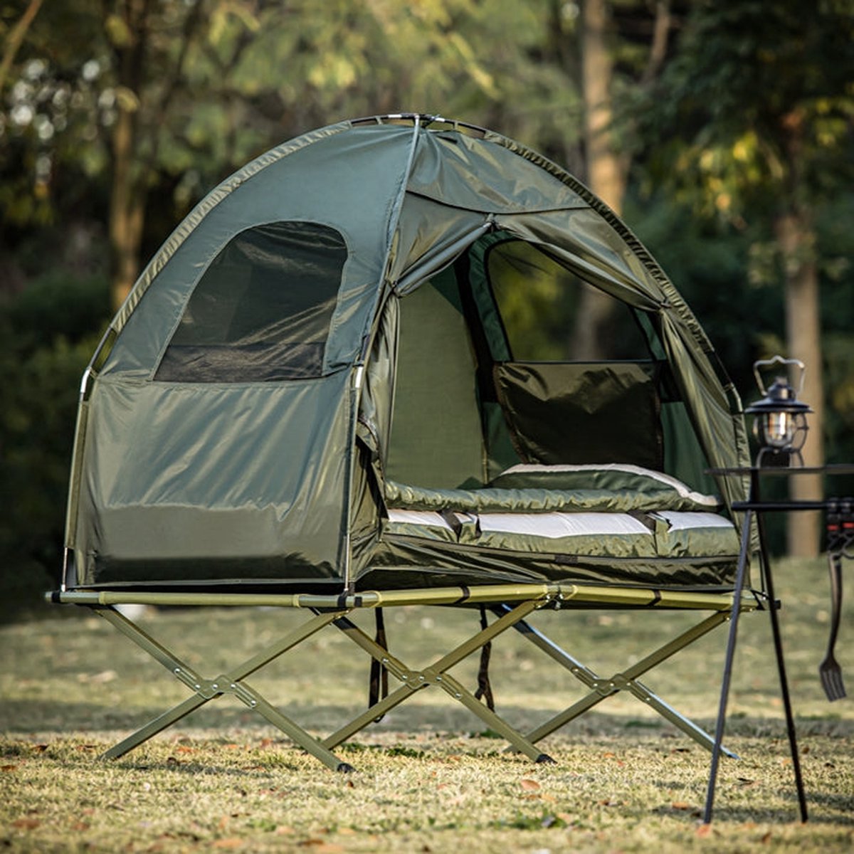 SoBuy  - 4-in-1 Campingtent Kit - Pop-Up Tent - Draagbaar Kampeerbed - Buitenligstoel - Duurzaam Oxford Nylon - Muggenbescherming - Eenvoudige montage - 193x160x86cm - Groen