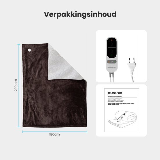 Auronic Elektrische Deken - Warmtedeken - Sherpa Fleece - 9 Hitte en Timerstanden - Bovendeken - 200x180 - 2 persoons - Bruin