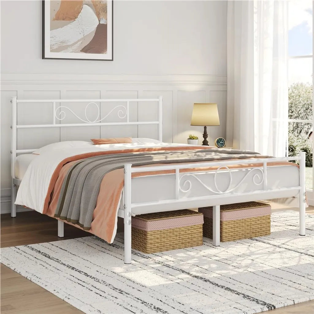 Yaheetech Metalen Bedframe 160 x 200 cm - Wit - Tweepersoonsbed met Lattenbodem