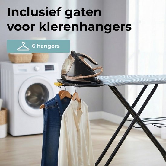 STAUS&BACH Strijkplank X - voor Stoomgenerator - 122 x 43,5 cm - Inclusief mouwplankje en opvouwrek - 76 - 96 cm in hoogte verstelbaar - Met stoomunithouder stoomstrijkijzer - Blauw - Ironiq Pro