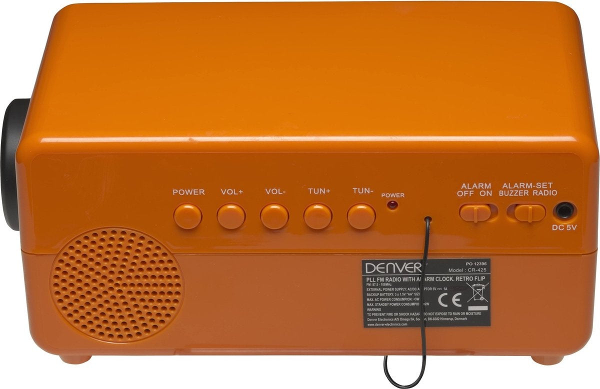 Denver Retro Wekkerradio - FM Radio - Retro Flip van Cijfers - CR425 - Oranje
