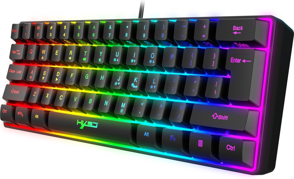 HXSJ V700 RGB Membraan bedrade gaming toetsenbord - 61keys - Qwerty - Zwart