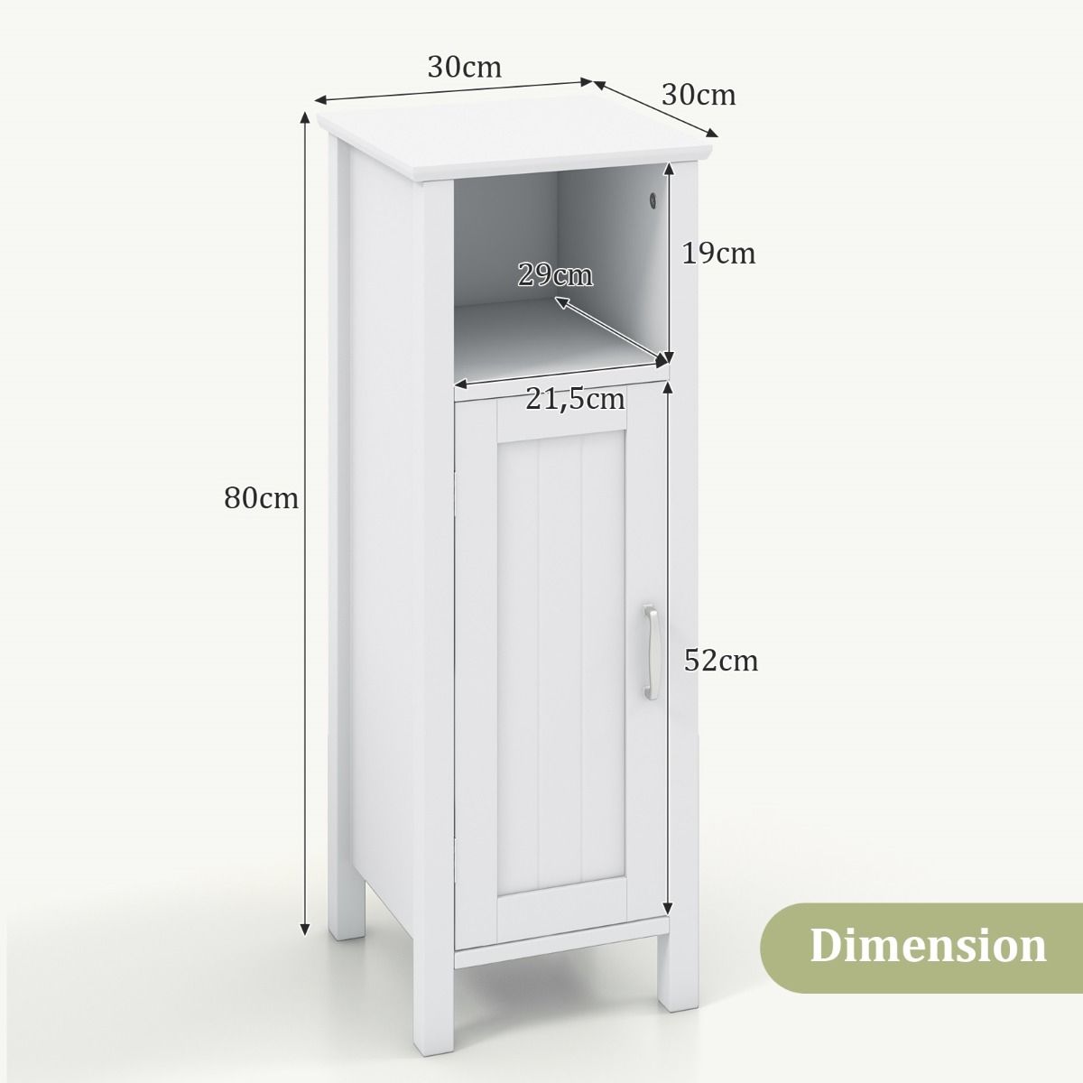 Coast Vloerkast met Deur en Verstelbare Plank – Wit – 30 x 30 x 80 cm – Multifunctionele Opbergkast voor Slaapkamer, Keuken, Badkamer en Woonkamer