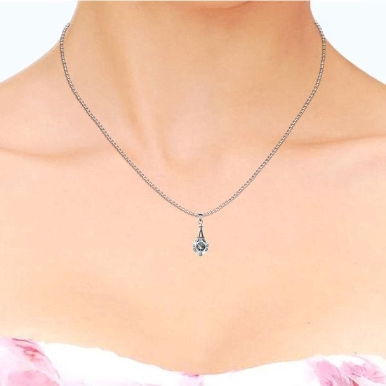 Yolora Dames Ketting met Kalpa Camaka Kristallen Hanger - Zilver kleurig - 18K Witgoud Verguld - Cadeauverpakking - Moederdag Cadeautje
