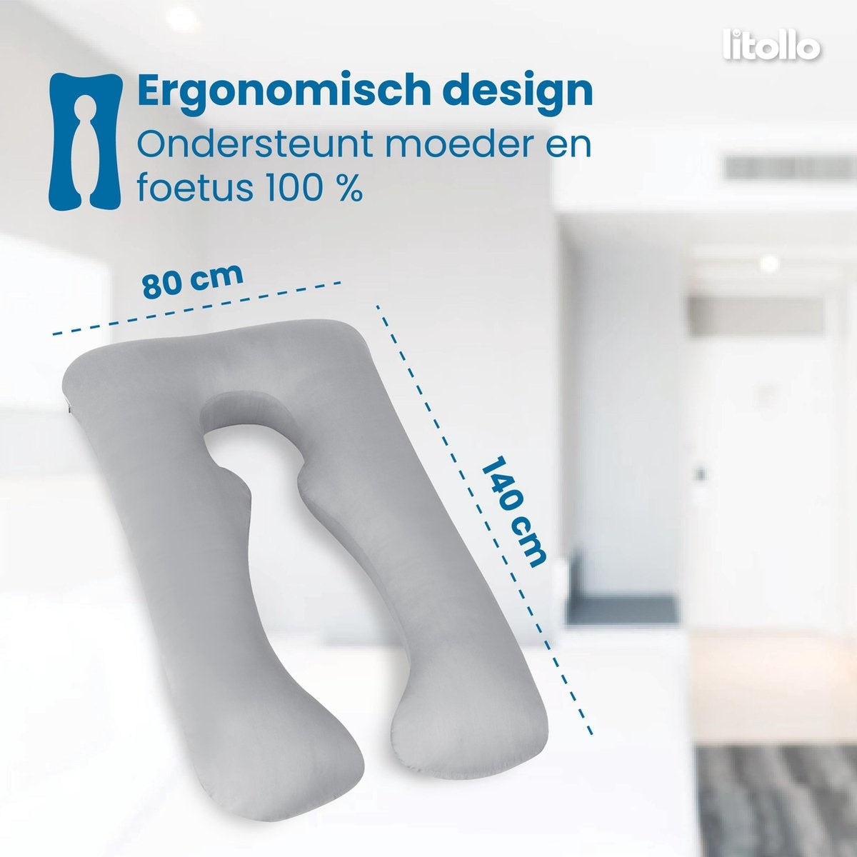 Litollo® Zwangerschapskussen XXL - Voedingskussen - Lichaamskussen - Body pillow - 280cm - Grijs - Met gratis extra afneembare hoes (t.w.v. €29,95)