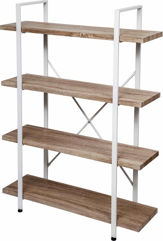 Wandkast Stoer - open boekenkast - industrieel design - 140 cm hoog wit