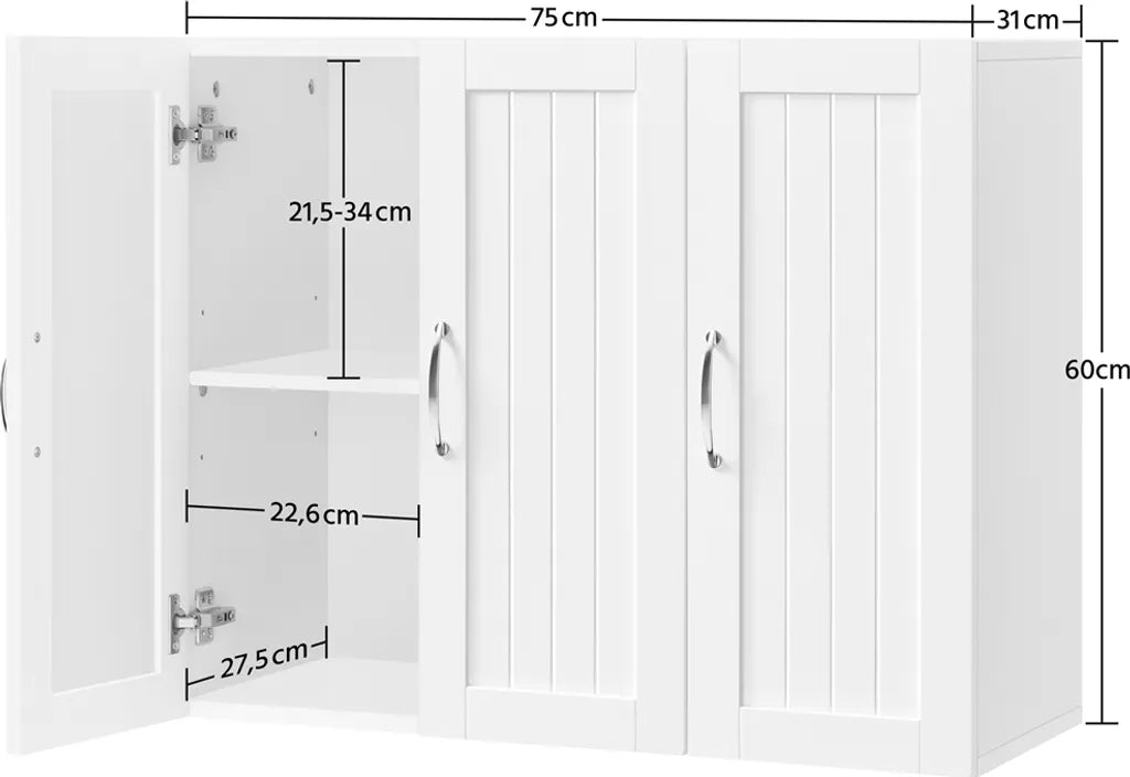 Yaheetech Hangkast - 3 Deuren - Verstelbare Plank - 75 x 31 x 60 cm - Wit