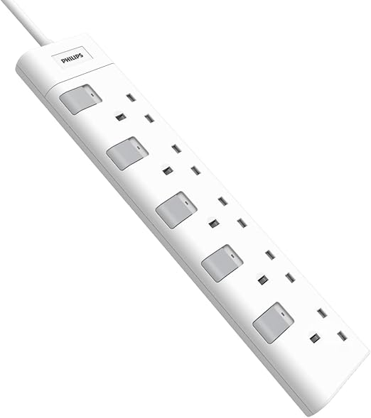 PHILIPS Verlengkabel - CHP3150WA/05-5 Gang - Wit - 2 Meter Stroomkabel - Individuele Schakelaars