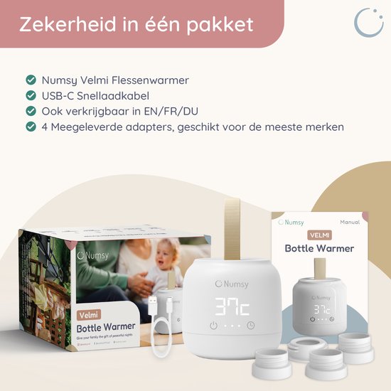 Numsy Velmi Zeer Draagbare Flessenwarmer Onderweg - Draadloos - Incl 4 Adapters