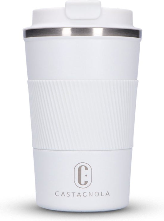 Castagnola Thermosbeker - Koffiebeker To Go - Travel Mug voor Koffie en Thee - Theebeker - 380 ML - RVS - Wit