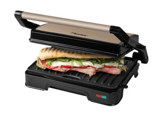 Bestron APM700SAT Panini Grill - 850 W - 23 x 14,5 cm - Antiaanbaklaag - 28,3 x 23,6 x 7,8 cm - Zwart