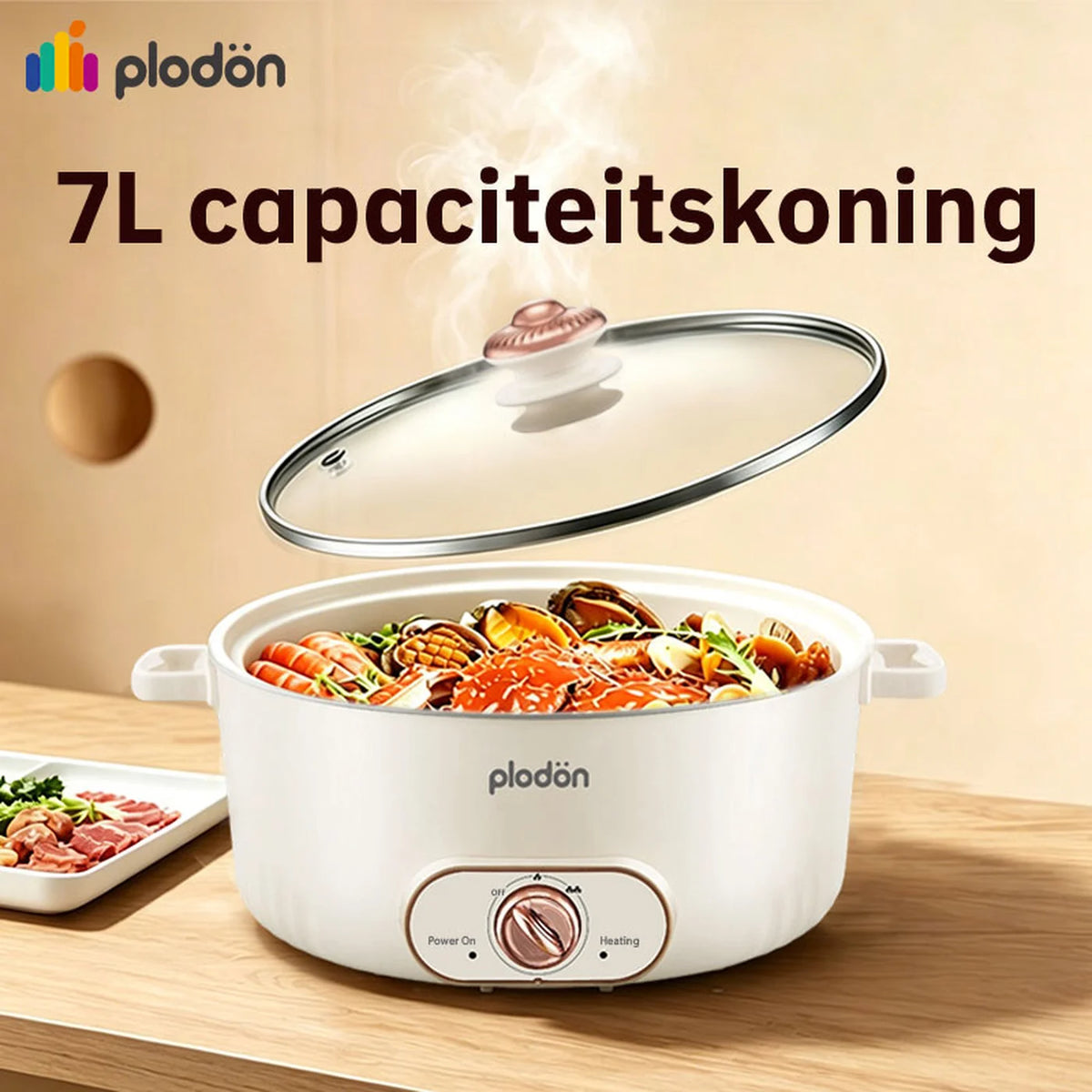 Plodon Elektrische Hotpot 7 Liter – Multifunctionele Kookpan met Antiaanbaklaag – 1600W – Ø 30,5 x 8,5 cm – RHG-70XVv