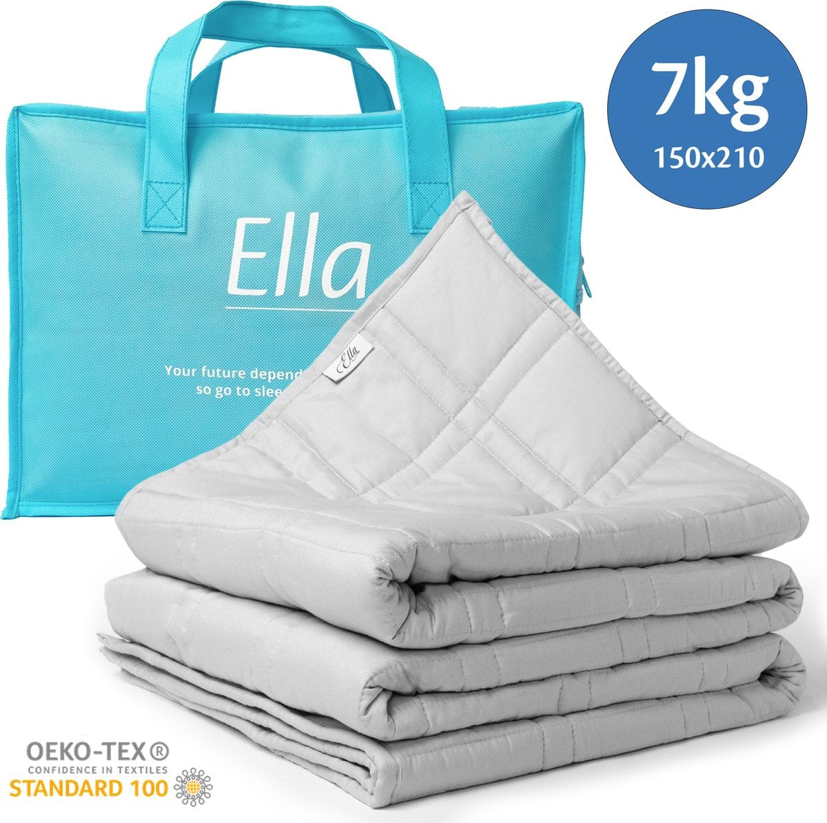 EL-Life Verzwaringsdeken 7kg 150 x 200cm - Zwaartedeken - Weighted Blanket - Verzwaarde Deken - OEKO-TEX Katoen - Lichtgrijs