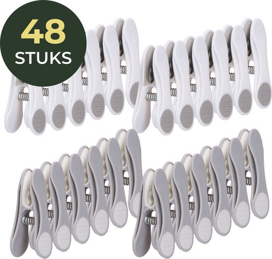 Gandria Wasknijpers 48 Stuks - Kunststof Wasknijpers - Set van 48 Plastic Knijpers - Wasrek Knijpers 10 Kg - Grijs/Wit en Wit/Grijs