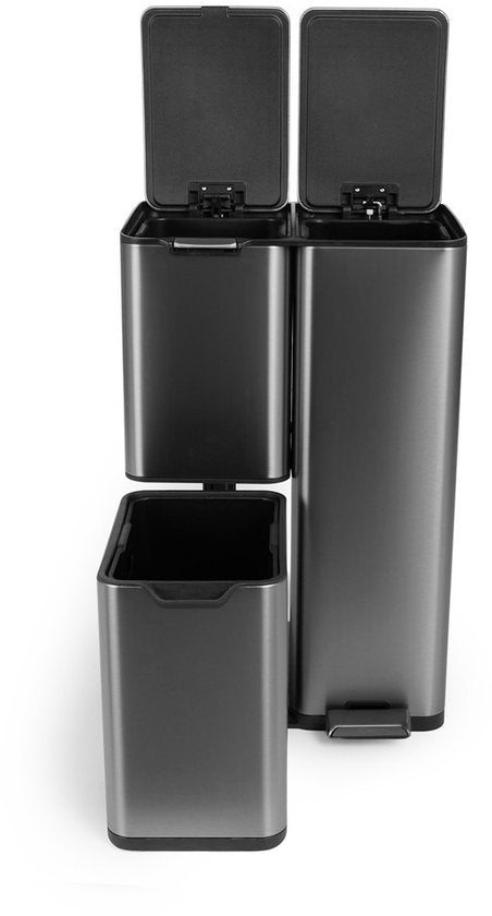 Cleaning prullenbak - 60L - Zacht sluiten - Metaalgrijs - Afval Scheiden 3 bakken - 47 x 39 x 72