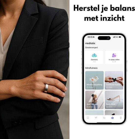 Focus® S2 Smart Ring - Zilver - Maat 6 - AI Coach - Hartslag - Menstruatiecyclus - Slaap Monitor - Herstelscore - Slimme Ring - Sport Prestatie - Stappenteller -IP68 Waterdicht - O2 Meting - Dames - Heren - Wearables - Oplaad Case - beschermring