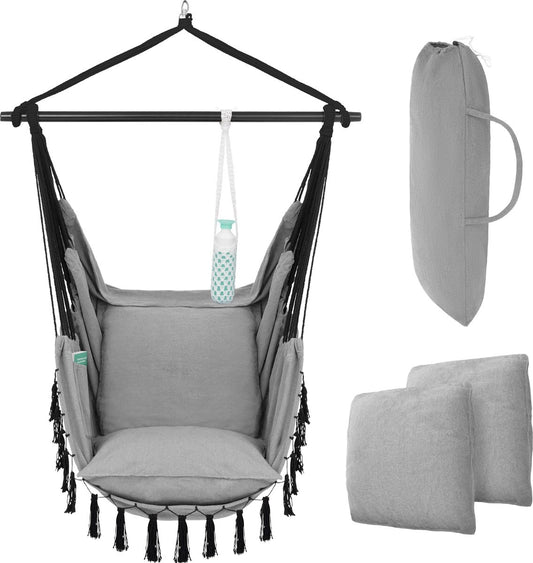 Vita5 XXL Hangstoel – Incl. 2 Kussens en Boekenvak – max. 225 kg – Grijs