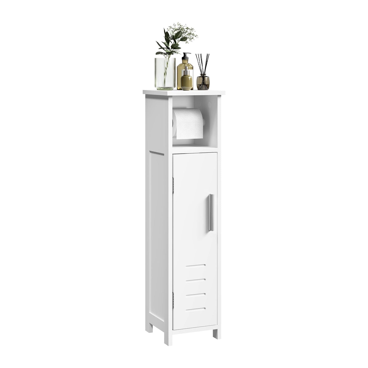 EUGAD 0229WY toilet kast badkamer kast - smal wit - verstelbare plank en toilet papier houder