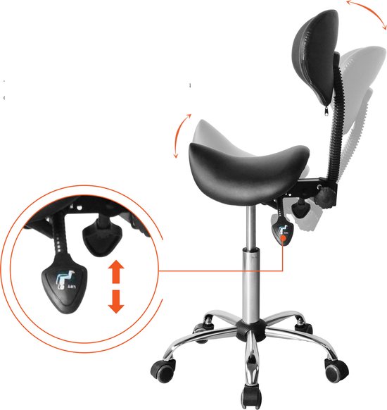 VVD Zadelkruk - Ergonomisch & Verstelbaar - 40 x 36 x 112cm - Zwart