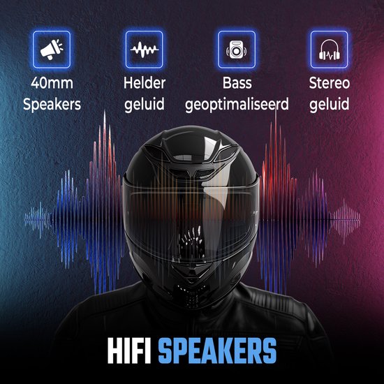 Tech Essentials R500 - Motorhelm Headset - Met Bluetooth 5.4 - Intercom - Radio - Harde microfoon - Brommer - Scooter