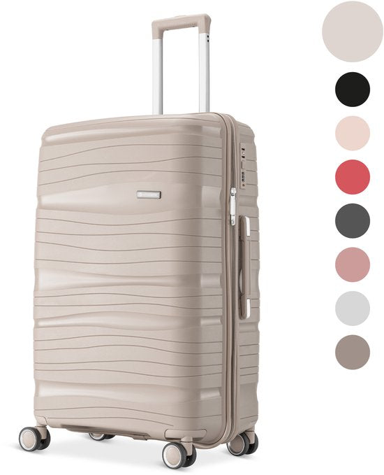 SKYCASES Travel One – 28-inch Grote Reiskoffer - Cijferslot - 50x29x77cm - 98L - Lichtgewicht, Waterdicht & Duurzaam - XL Rolkoffer Groot - Beige
