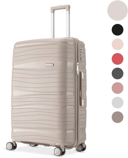 SKYCASES Travel One – 28-inch Grote Reiskoffer - Cijferslot - 50x29x77cm - 98L - Lichtgewicht, Waterdicht & Duurzaam - XL Rolkoffer Groot - Beige