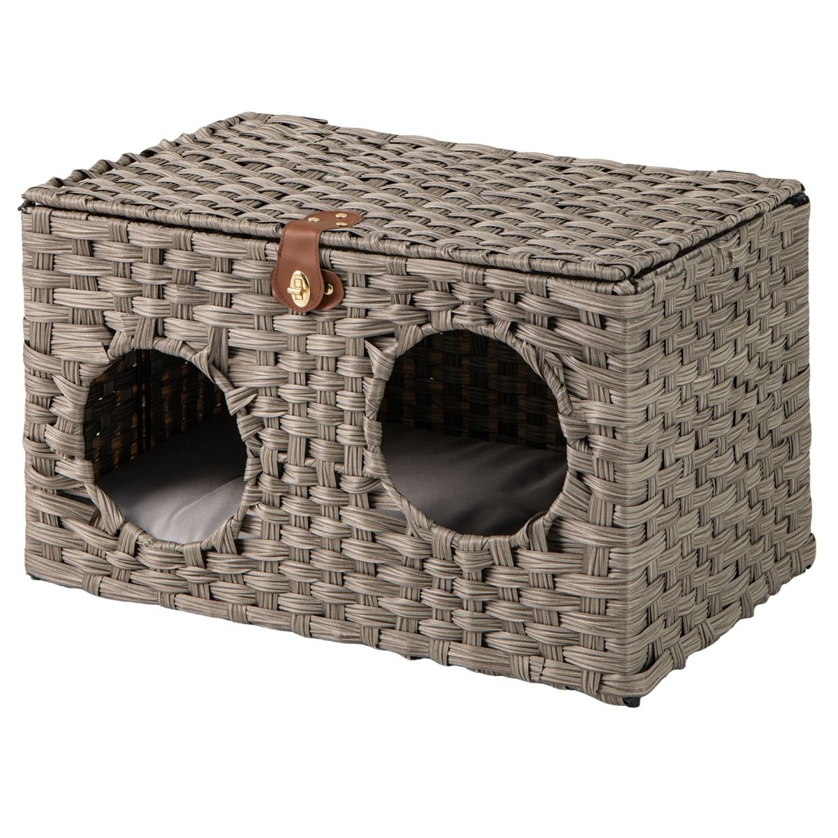 Coast Kattenhuis van riet - opvouwbaar kattenbed - afneembaar kussen - afsluitbaar deksel - 60 x 35 x 35 cm