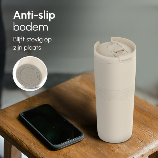 ONYX Drinkfles met Rietje 700ML - Waterfles voor Kinderen & Volwassenen - Thermosbeker Travel Mug - Motiverende Drinkbus - Drinkbeker voor School - Beige