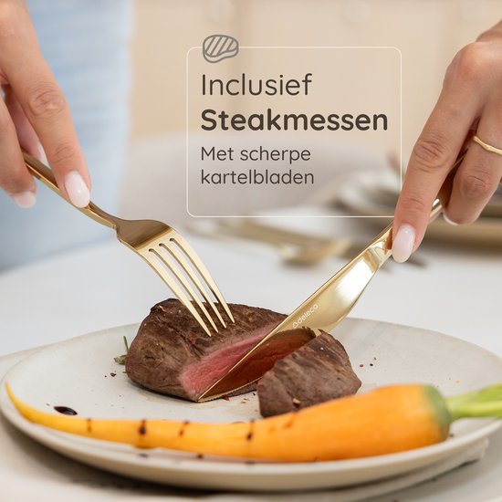 Deleca 6 Persoons Luxe RVS Bestekset Amor (36-delig) - Lepels, Messen, Vorken, Steakmessen & Gebaksvorkjes - Vaatwasserbestendig - Goud Design Bestek - 18/0 Edelstaal