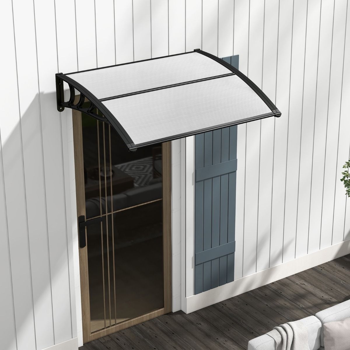 Coast Terrasdeurluifel - bescherming tegen zon en regen - polycarbonaat paneel - grijs - 102 x 99 cm