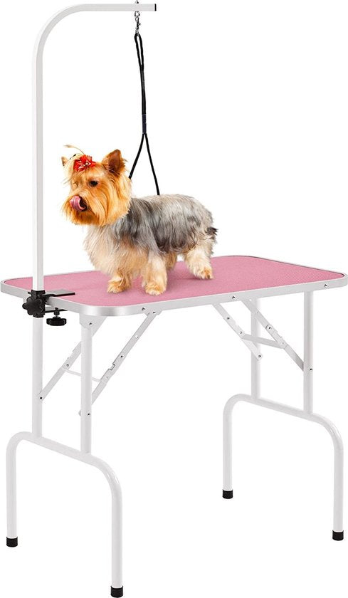 Yaheetech Hondenverzorgingstafel - 100kg - Verstelbaar - Opvouwbaar - Roze