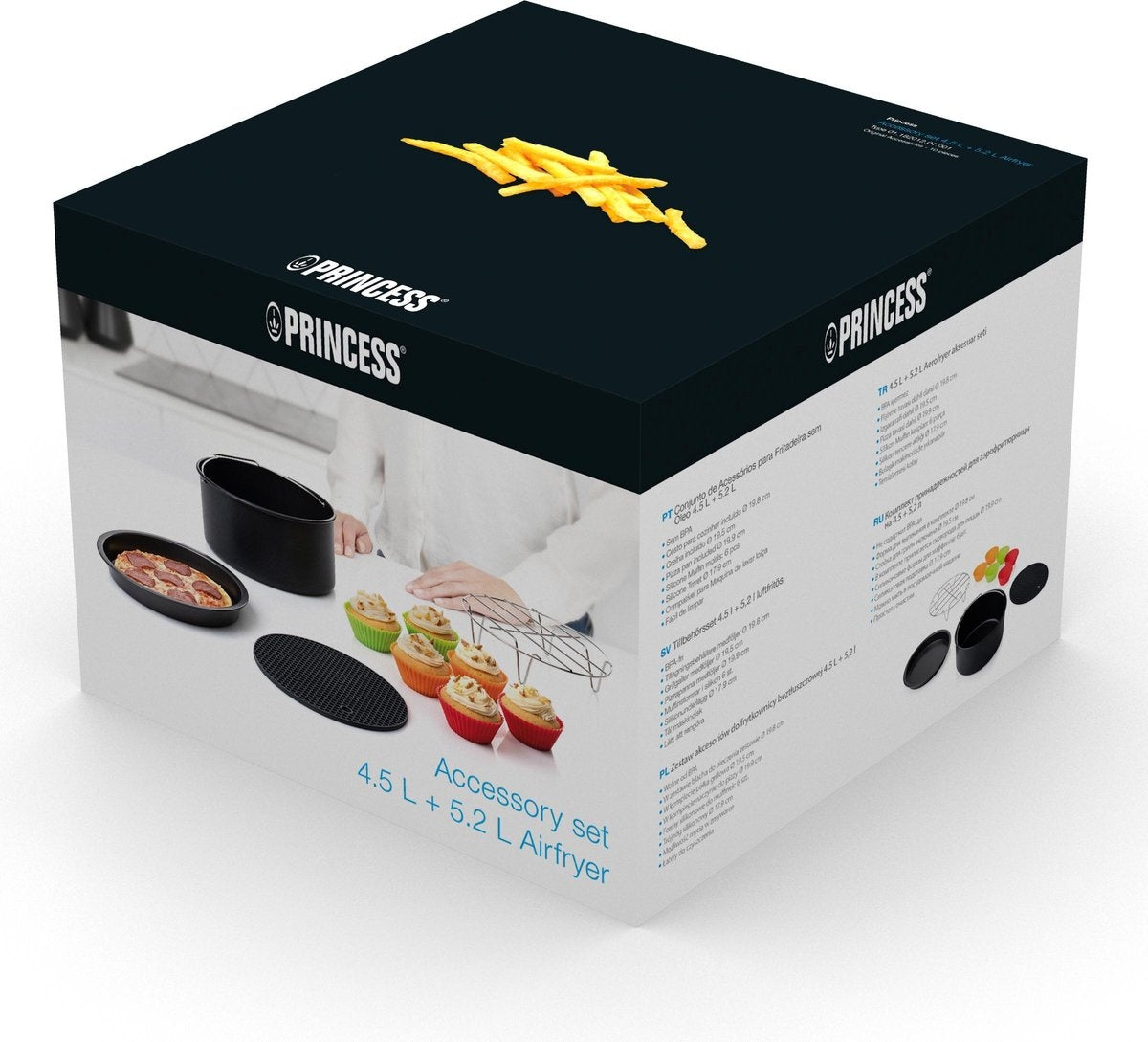 Princess 182012 Airfryer Accessoireset 10-delig - Accessoire voor heteluchtfriteuse - Grillrek - Pizzapan - Muffinset - Bakblik - Siliconen onderzetter