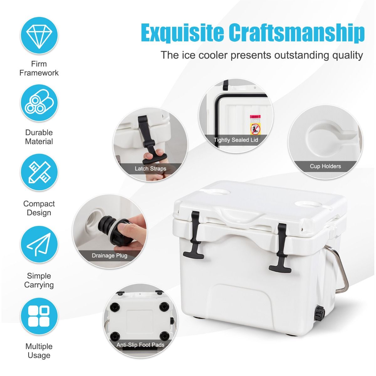 Coast Koelbox - 15 liter - met handvat en aftapplug - 2 bekerhouders - wit