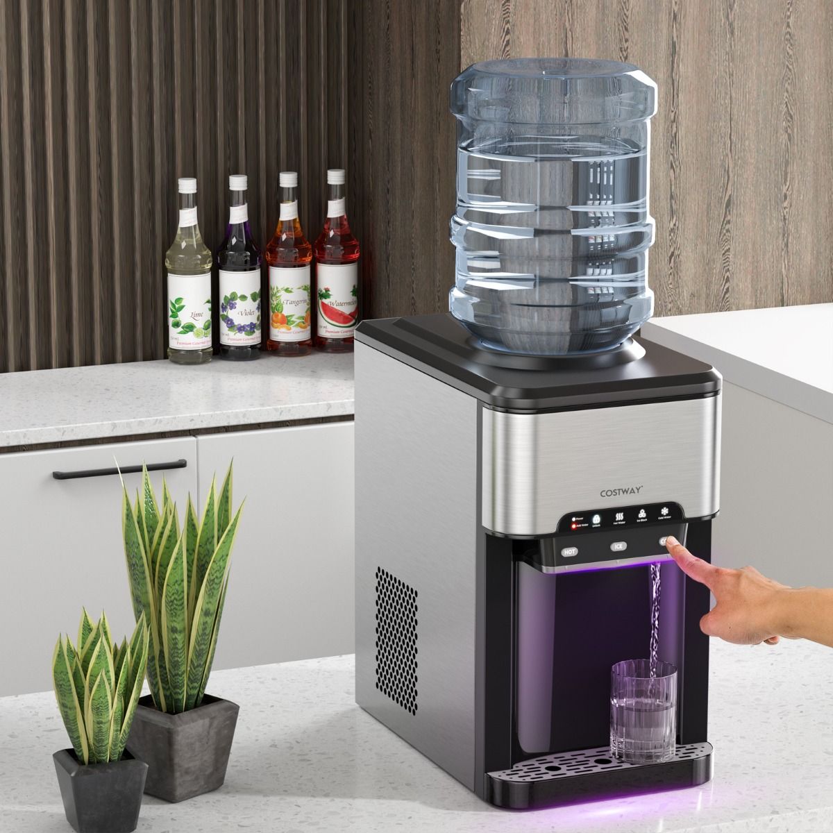 Coast 3-in-1 Waterdispenser met IJsmaker – Aanrechtmodel 28x43x48 cm – Zilver/Zwart – Warm/Koud/IJsfunctie