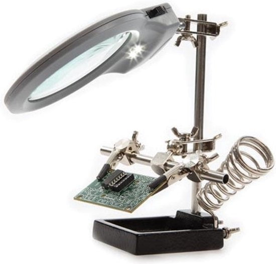 Velleman Handige derde hand met vergrootglas, ledlamp en soldeerbouthouder voor precisiewerk