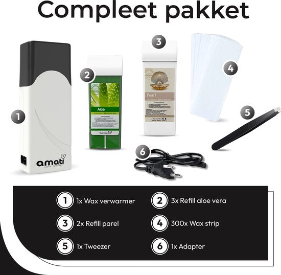 Amati Wax Roller met twee refills - Wit