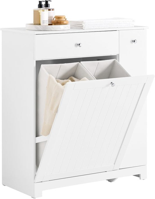 SoBuy Badkamermeubel met Wasmand, Lade en Schuifvak – 78 x 38 x 90,3 cm – Waterdicht & Functioneel – Landelijk Design – Wit