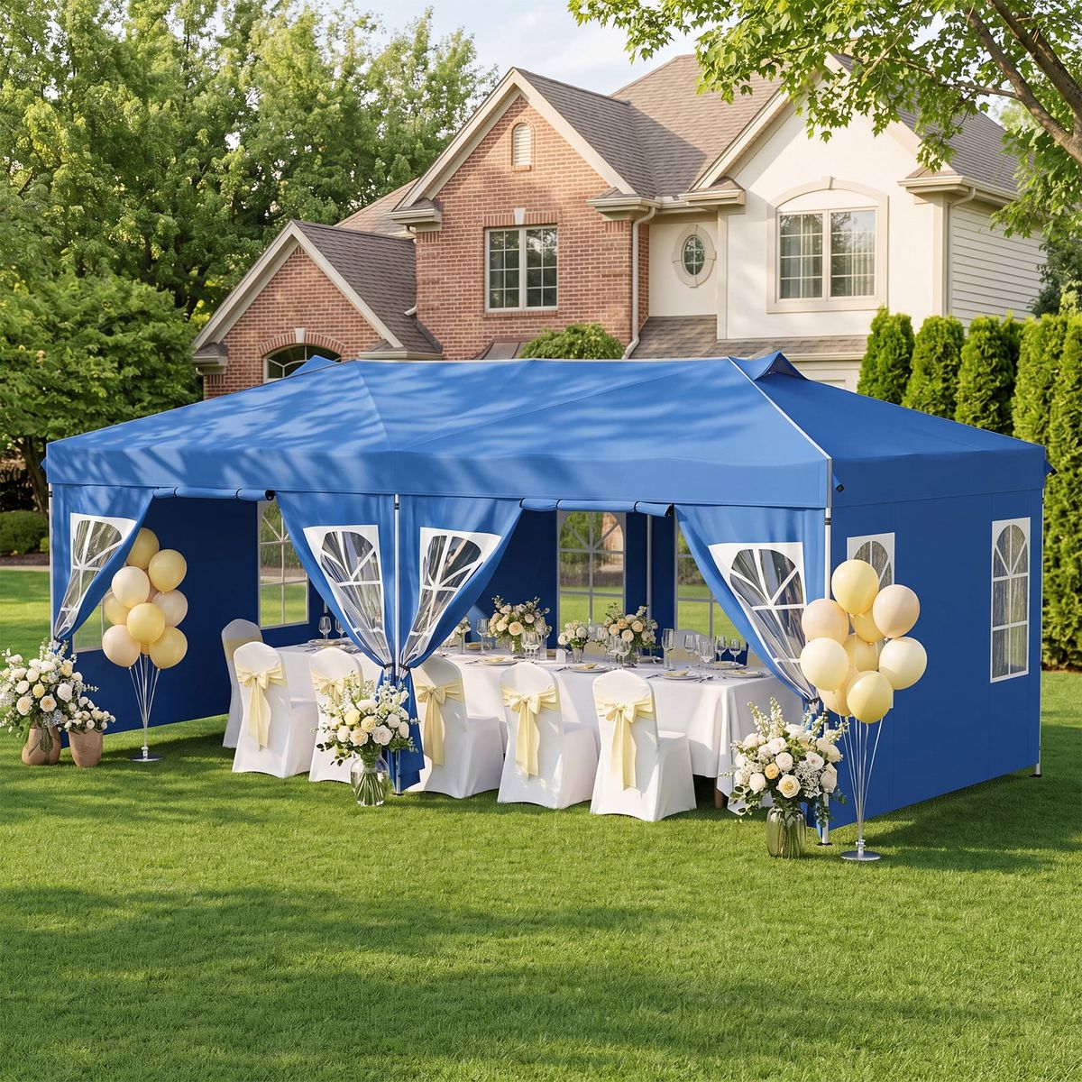 Coast partytent opvouwbaar - 3 x 6 meter - hoogte verstelbaar - 6 zijwanden - blauw